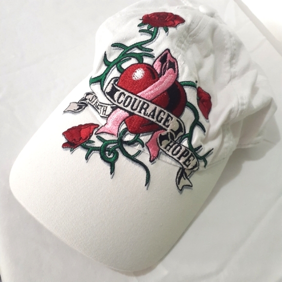 atertak Accessories - 3/$15💋Women White Cap with Courage and Hope Embroidery Pink Ribbon